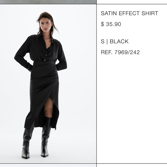 Zara Satin Effect Marsala button down shirt - in BLACK, size S small - Picture 2 of 4